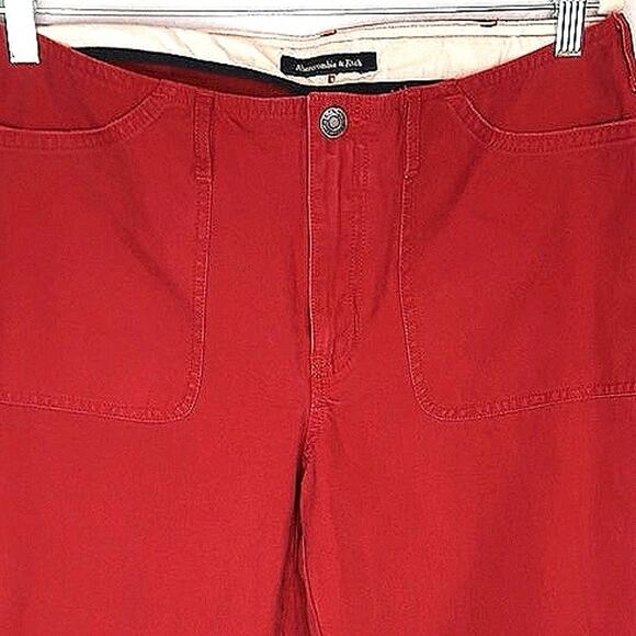 Abercrombie & Fitch Red Straight Leg Chino Pants Women  Size 10 Red Cotton Capri - Picture 6 of 6
